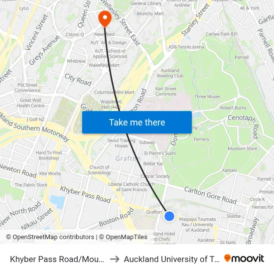 Khyber Pass Road/Mountain Road to Auckland University of Technology map