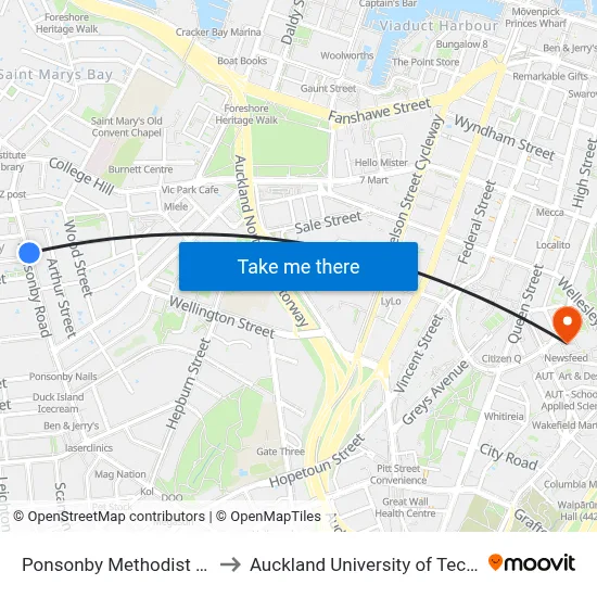 Ponsonby Methodist Church to Auckland University of Technology map