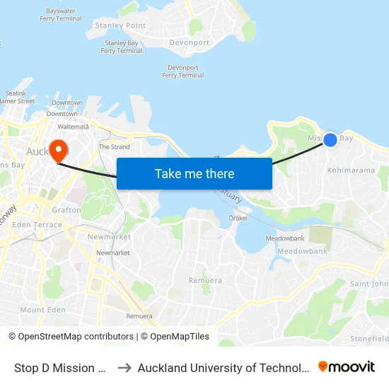 Stop D Mission Bay to Auckland University of Technology map