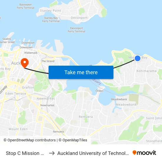 Stop C Mission Bay to Auckland University of Technology map