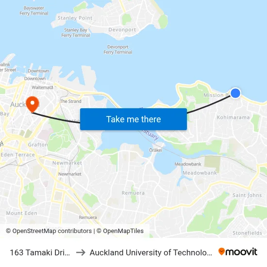 163 Tamaki Drive to Auckland University of Technology map