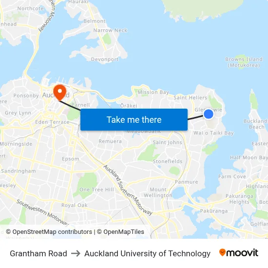 Grantham Road to Auckland University of Technology map