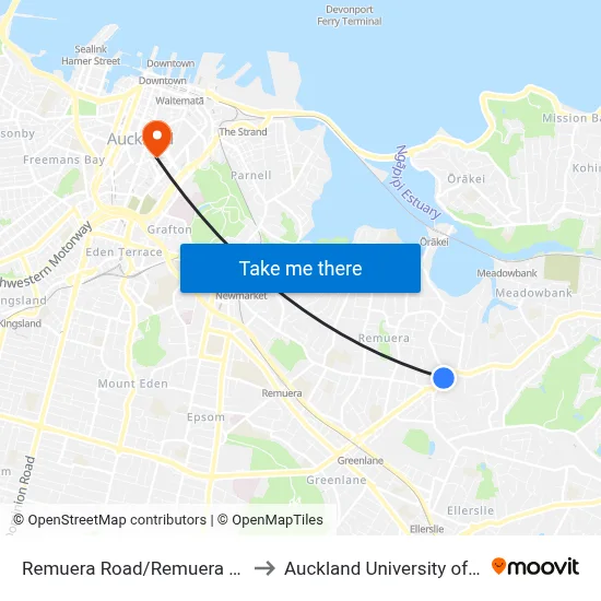 Remuera Road/Remuera Village Shops to Auckland University of Technology map