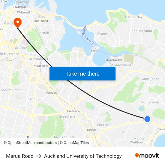 Marua Road to Auckland University of Technology map