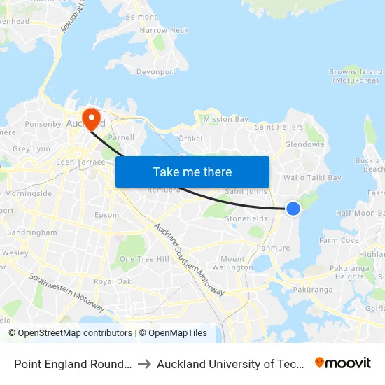 Point England Roundabout to Auckland University of Technology map