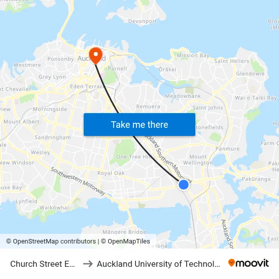 Church Street East to Auckland University of Technology map