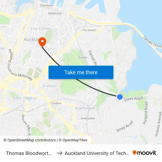 Thomas Bloodworth Park to Auckland University of Technology map