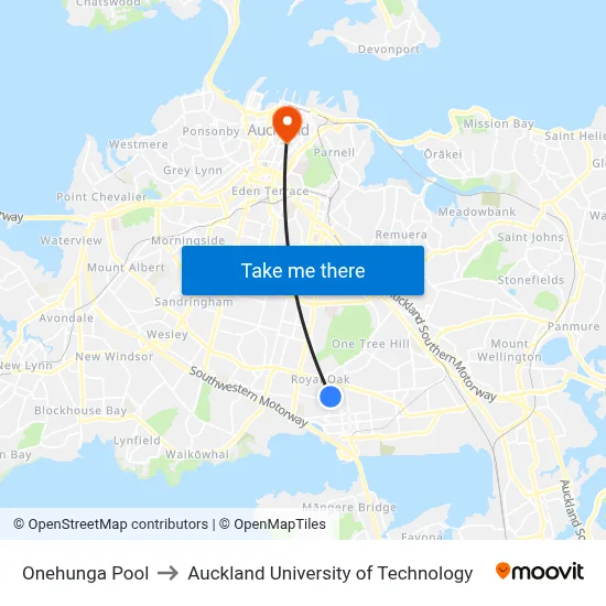 Onehunga Pool to Auckland University of Technology map