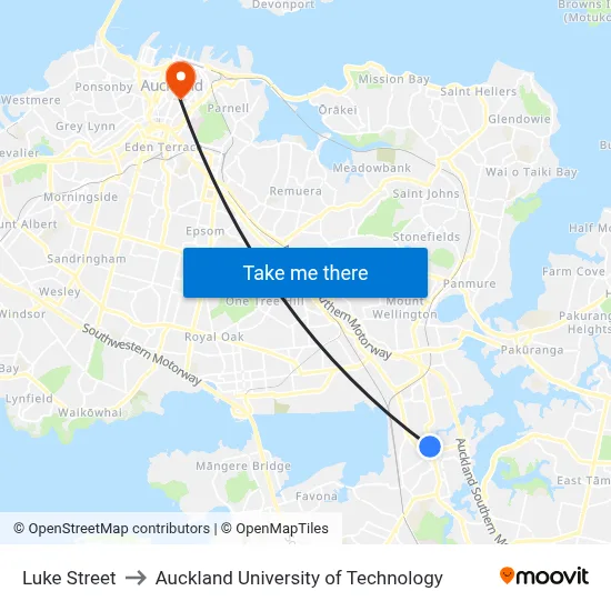 Luke Street to Auckland University of Technology map