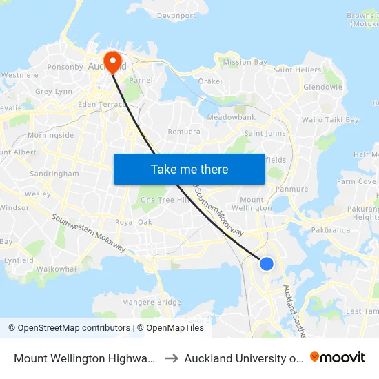 Mount Wellington Highway/Panama Road to Auckland University of Technology map