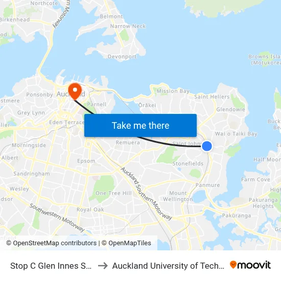 Stop C Glen Innes Station to Auckland University of Technology map
