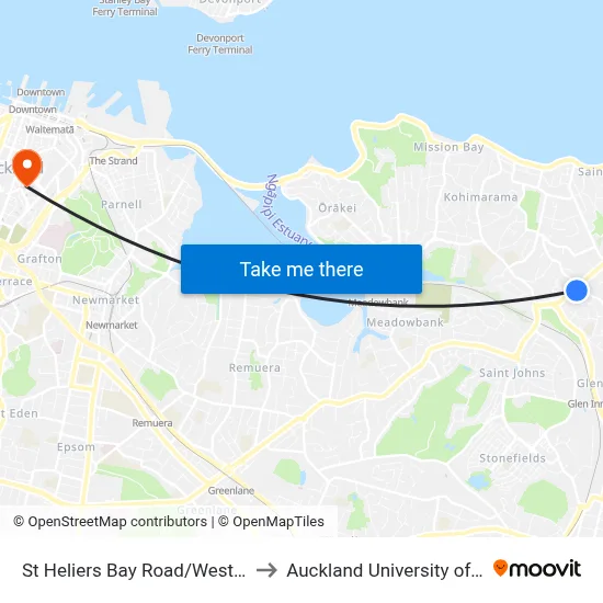 St Heliers Bay Road/West Tamaki Road to Auckland University of Technology map