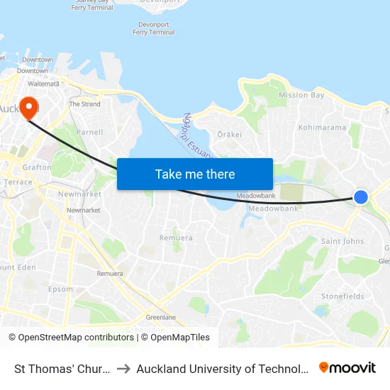 St Thomas' Church to Auckland University of Technology map
