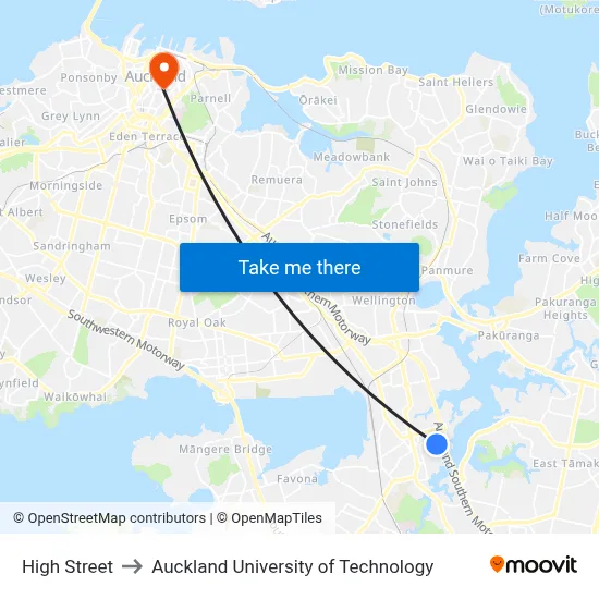 High Street to Auckland University of Technology map