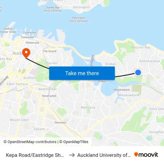 Kepa Road/Eastridge Shopping Centre to Auckland University of Technology map