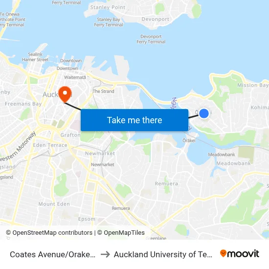 Coates Avenue/Orakei Shops to Auckland University of Technology map