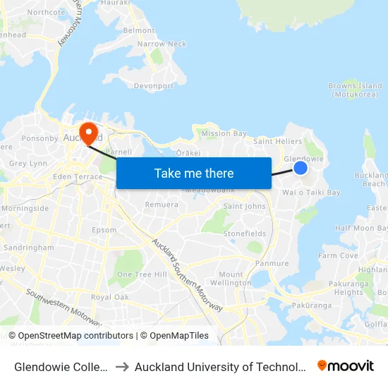 Glendowie College to Auckland University of Technology map