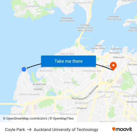 Coyle Park to Auckland University of Technology map