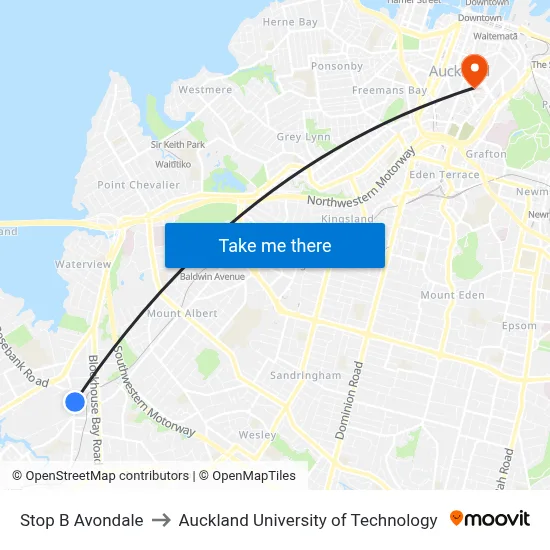 Stop B Avondale to Auckland University of Technology map