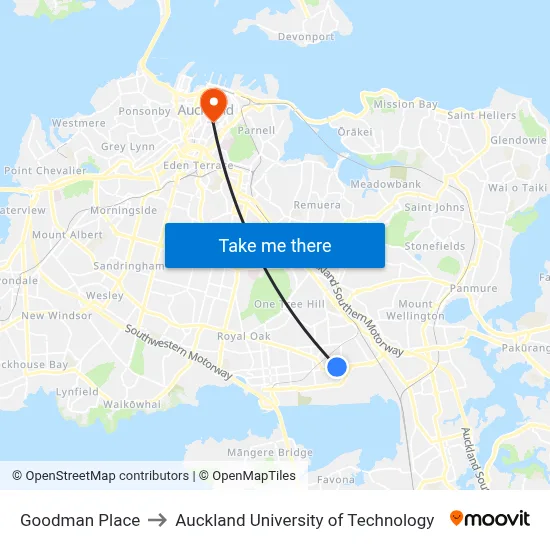 Goodman Place to Auckland University of Technology map