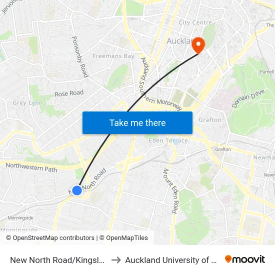 New North Road/Kingsland Station to Auckland University of Technology map