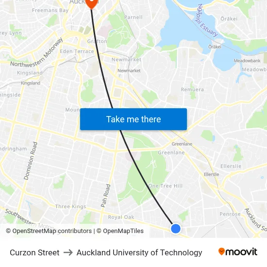 Curzon Street to Auckland University of Technology map