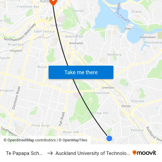 Te Papapa School to Auckland University of Technology map