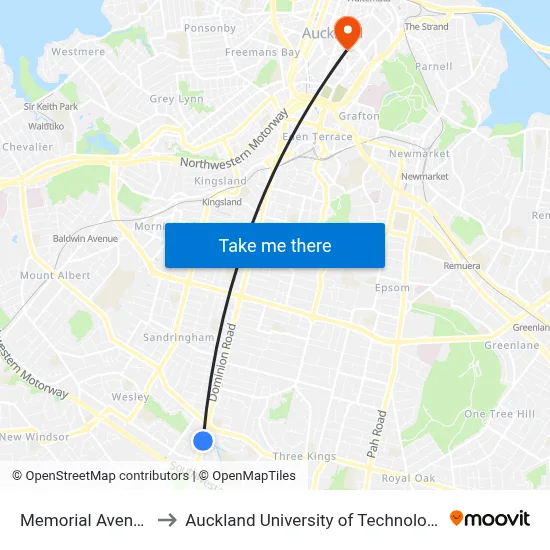 Memorial Avenue to Auckland University of Technology map