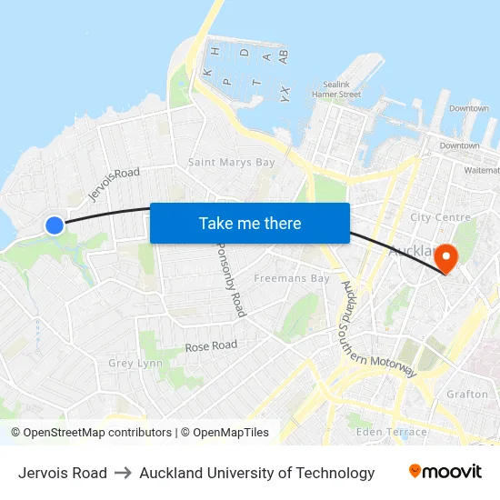 Jervois Road to Auckland University of Technology map