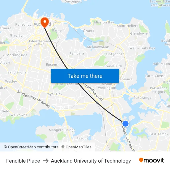 Fencible Place to Auckland University of Technology map