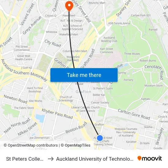 St Peters College to Auckland University of Technology map