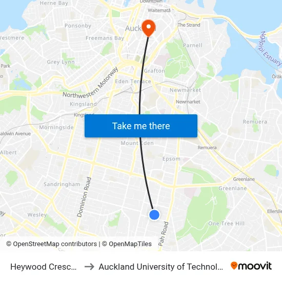 Heywood Crescent to Auckland University of Technology map