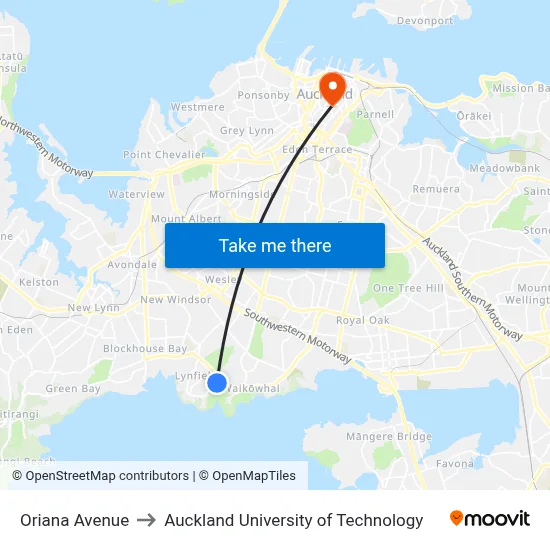Oriana Avenue to Auckland University of Technology map