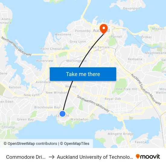 Commodore Drive to Auckland University of Technology map