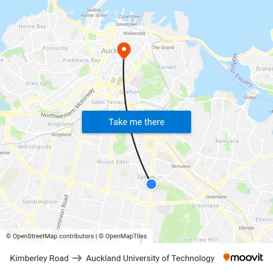 Kimberley Road to Auckland University of Technology map