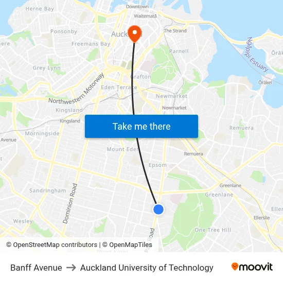 Banff Avenue to Auckland University of Technology map