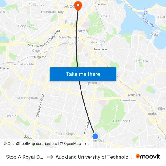 Stop A Royal Oak to Auckland University of Technology map