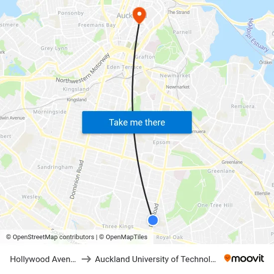 Hollywood Avenue to Auckland University of Technology map