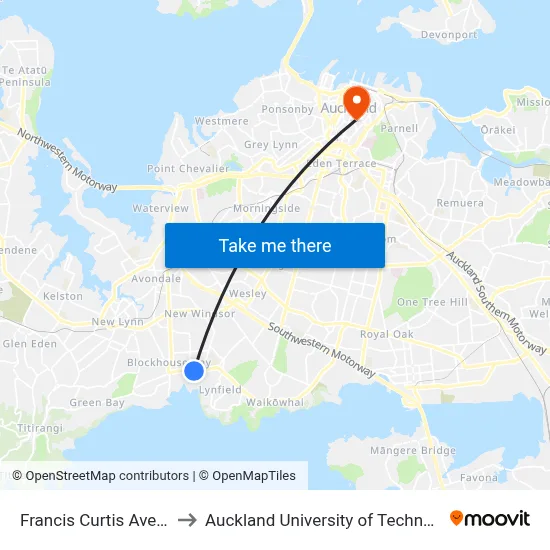 Francis Curtis Avenue to Auckland University of Technology map