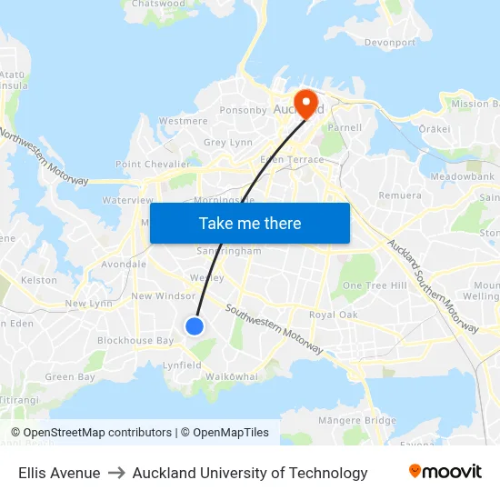 Ellis Avenue to Auckland University of Technology map