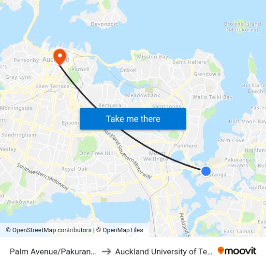 Palm Avenue/Pakuranga Plaza to Auckland University of Technology map