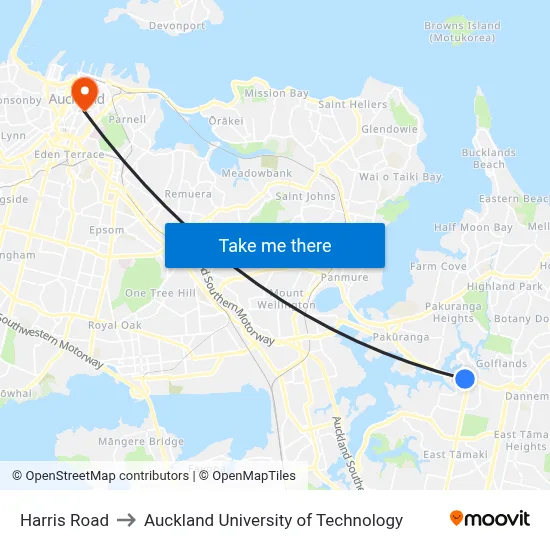 Harris Road to Auckland University of Technology map