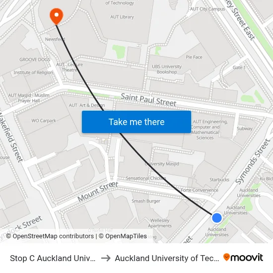Stop C Auckland Universities to Auckland University of Technology map
