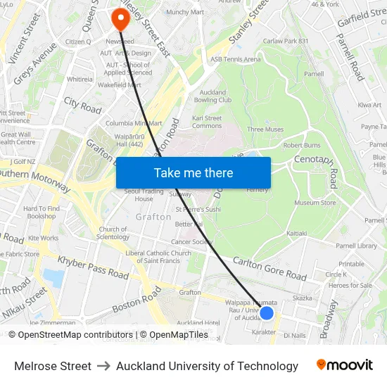 Melrose Street to Auckland University of Technology map