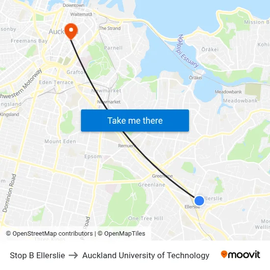 Stop B Ellerslie to Auckland University of Technology map