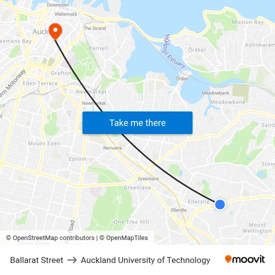 Ballarat Street to Auckland University of Technology map