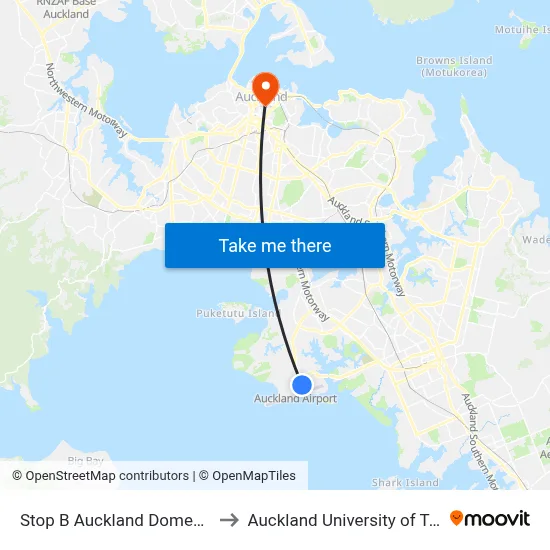 Stop B Auckland Domestic Airport to Auckland University of Technology map