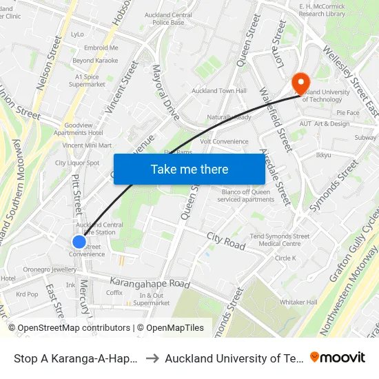 Stop A Karanga-A-Hape Station to Auckland University of Technology map