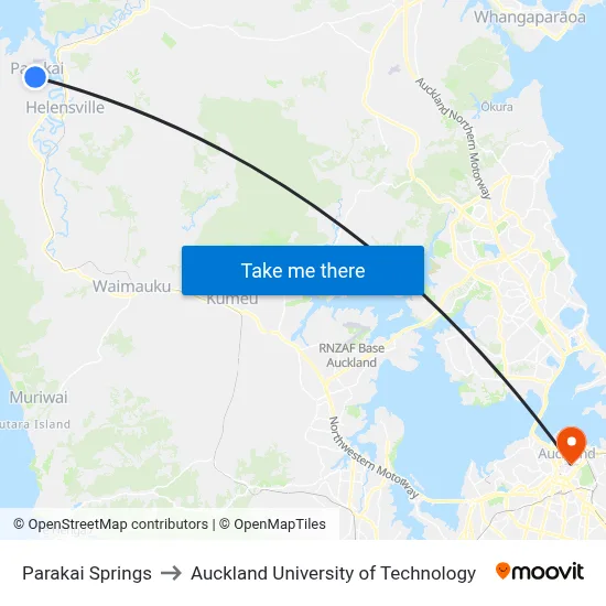 Parakai Springs to Auckland University of Technology map