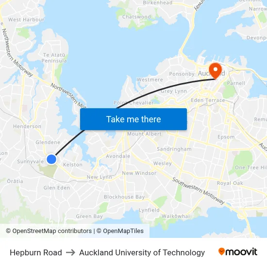 Hepburn Road to Auckland University of Technology map